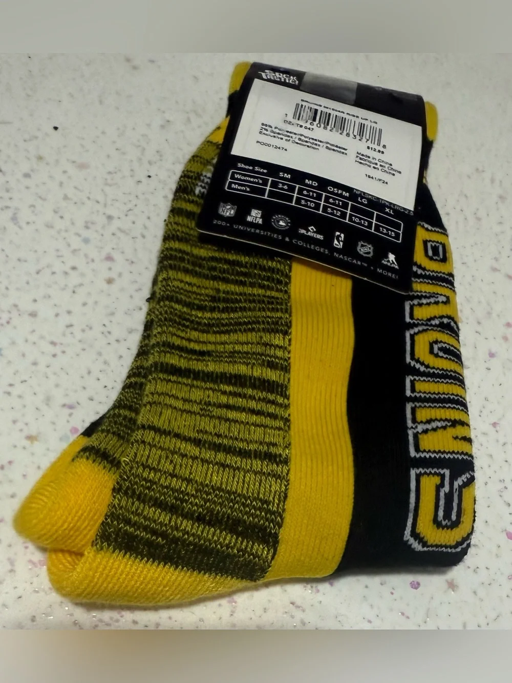 Black & Yellow Crew Athletic Socks with Team Logo - Large